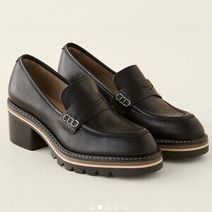 Bernardo Selma Loafer Leather Lug Rubber Sole Stack Heel Slip On 7.5 Black